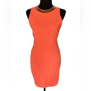 Neon Coral Orange Bodycon Cocktail Dress